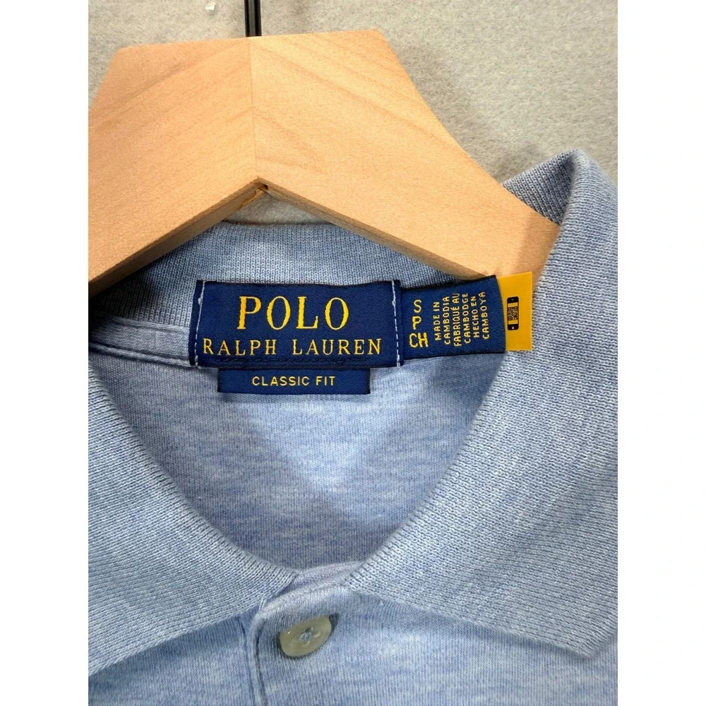 Polo Ralph Lauren Mens Light Blue Heathered Classic Fit Short Sleeve Polo